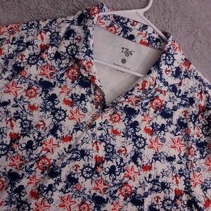 1764 Polo Shirt Mens Large Performance Anchor Crab Novelty Print Stretch Ocean